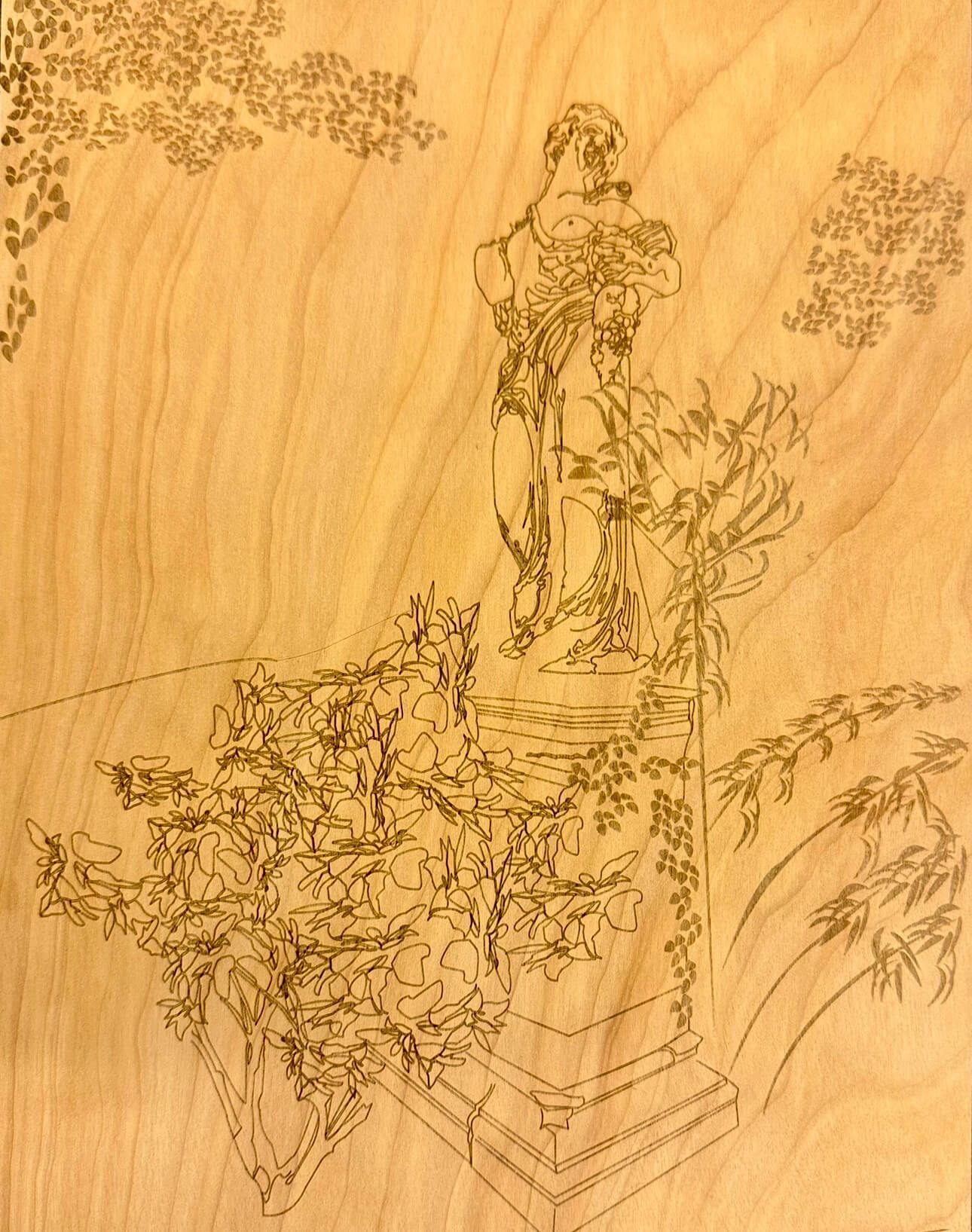 'elizabeth garden', laser cut on wood