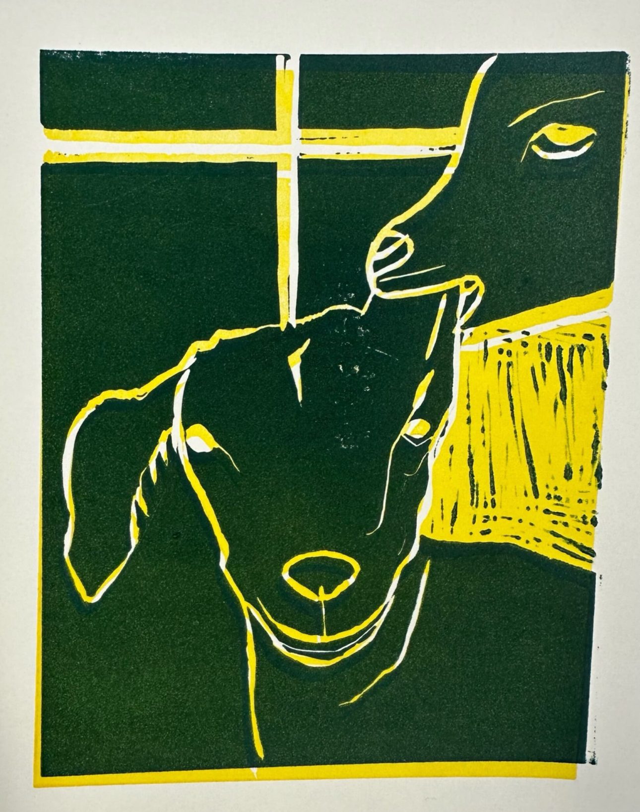 'lambs' linocut
